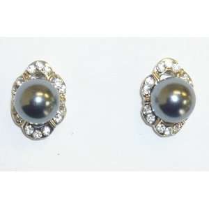  Grey Pearl with Crystal Pierced Earrings Jewelry