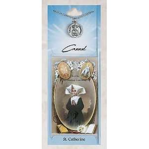 St. Catherine Pewter Patron Saint Medal Necklace Pendant with Catholic 
