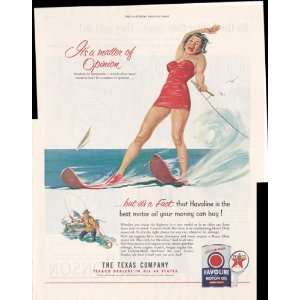   Texaco Gasoline Girl Waterskiing 1953 Original Vintage Advertisement