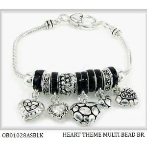  Pandora Style Bracelets 5 dangle Hearts OB01028ASBLK 