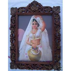  Lady with pitcher, Poster painting in wood craft frame 
