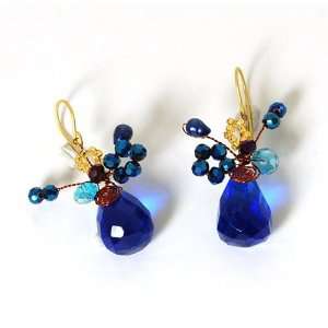   Blue Pear Shaped Earrings with Wirework By POM: Peace Of Mind: Jewelry