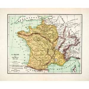 Engraving Map France King Francois England Atlantic Ocean Italy Spain 