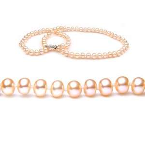   18 Inch 6.0 7.0mm Pink Semi Round Freshwater Cultured Pearl Necklace