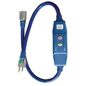   20 Amp GFCI Adapter with Lighted End, 3 Foot, Blue with Yellow Stripe