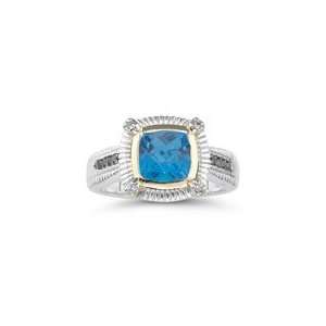  0.12 Ct Black & 1.42 Cts Swiss Blue Topaz Ring in Silver 