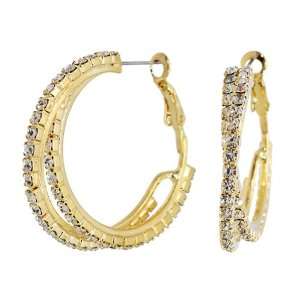  Plated Fashion Earring Hoop with Double Crossed Rhinestones Jewelry