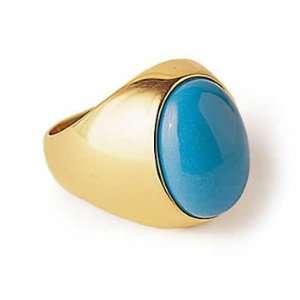    18kt. Yellow Oval Turquoise Cab Dome Ring (Size 6.5): Jewelry