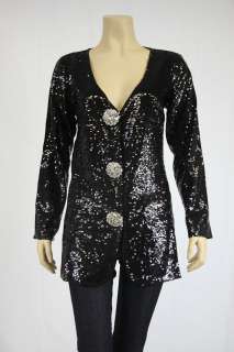 Womens Joan Boyce HSN Pauletta Sequin Sweater Black Multiple Sizes 