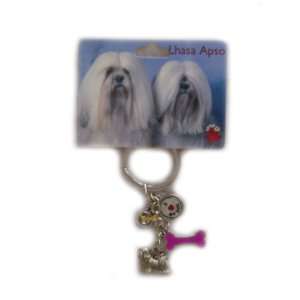  Lhasa Apso Dog Silverplated Keychain & 4 Charms Pet 