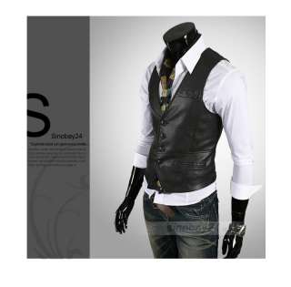 C51031 Mens Stylish Leather Fashionable Causal Four Buttons Vest 
