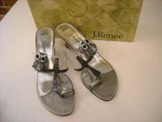 Cute J Renee PEWTER Hoot OWL Jewel Toe Ring Wedge Sandal 9 NEW  