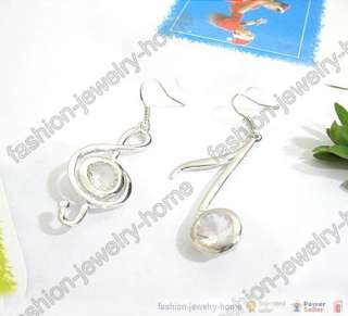 Silver Color Crystal Music Symbols Dangle Earrings  