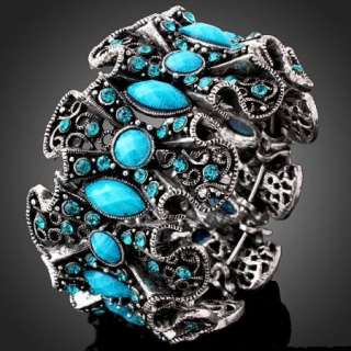 ARINNA Crystal Blue Resin Stones Sliver Bracelet Cuff  