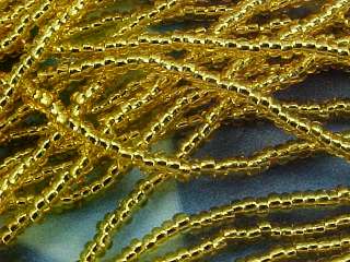 Vtg 1 HANK SILVER LINED GOLD ROUND SEED BEADS 13/0 FAB!  