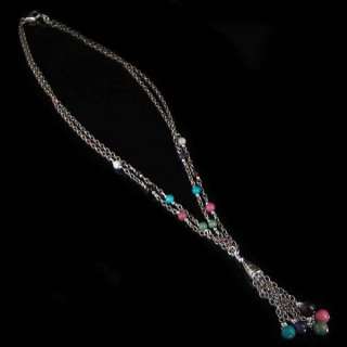  Multicolor Gemstone Sterling Silver Chain Necklace  