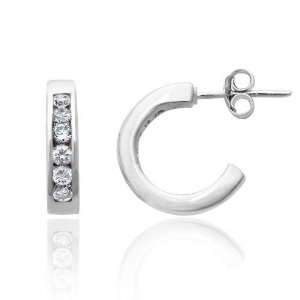  White CZ Cubic Zirconia Channel Set Semi Hoop Post Earrings: Jewelry