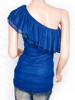 Free Shipping Ruffles One Shoulder Sparkles Blouse Shirt Top S  