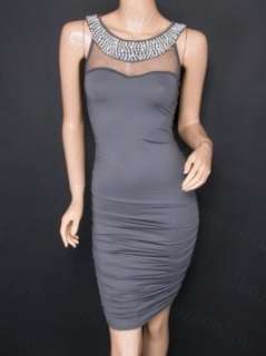New Elegant Gray Faux Pearl Jeweled Fitted Evening Pencil Dress XL 