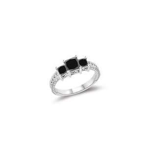  1.52 2.04 Cts Black Diamond Three Stone Ring in 14K White 
