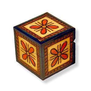 Wooden Box, 5275, Handcrafted Keepsake Box, Cube with Red Leaves, 3x3 