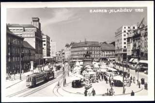 croatia ZAGREB Jelacicev, Market Hotel Tram 1939 RPPC  