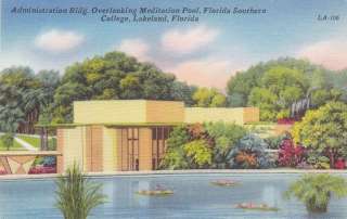 Lakeland Florida Southern College Meditation Pond vintage postcard 