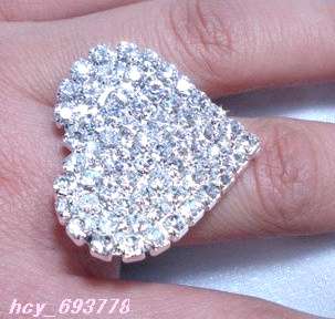 Wholesale 12pcs Crystal Rhinestone Prom Heart Rings  