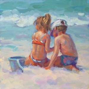 Boy Girl Children Ocean Beach RAAD Canvas Giclee Signed  