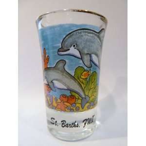    St.Barths Dolphins w/Gold Rim Shot Glass: Kitchen & Dining