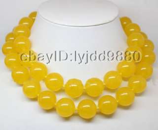 Yellow Jade necklace 18mm round beads 34inches  