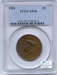 1826 Large Cent PCGS XF 40 Nice Original Coin  