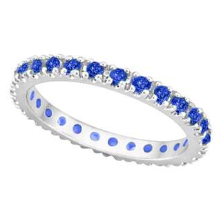   Natural Blue Sapphire Eternity Band Wedding Ring 14K White Gold Womens