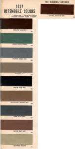 1937 OLDSMOBILE PAINT COLOR SAMPLE CHIPS CARD COLORS  