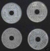 1942&1943 Francais Indochina 1/4 Cent Coins  XF  