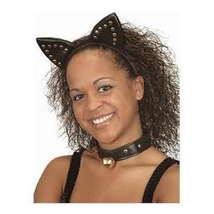  : COSTUME SET BLACK STUDDED CAT EARS & COLLAR WTH BELL: Toys & Games