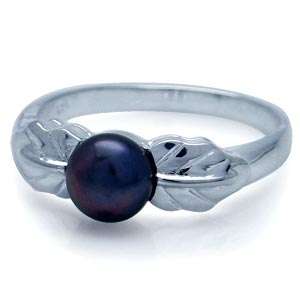 6MM Natural Black or White Pearl 925 Silver Leaf Ring  