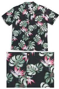 Hawaiian Aloha Shirt: MONSTERA PARADISE   BLACK / XL  