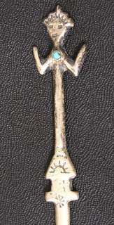 Antique coin Silver Navajo Yei Figural spoon Turquoise  