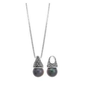   Boma Grey Pearl, Marcasite & Sterling Silver Necklace: Boma: Jewelry