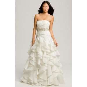  Chiffon Strapless A line Wedding Dress with Paillette Belt 