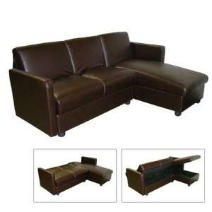  Convertible Sofa Bed with Chaise in Faux Leather: Home 