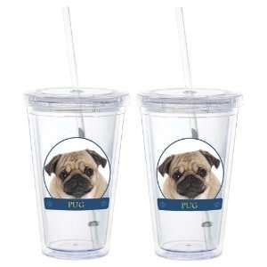  Pug Double Walled Eco Plastic Drinking Cups 16 oz   Set of 