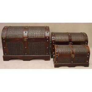  Wood and Leather Boxes Set of 3