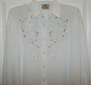   Western Rail Show Shirt #2363 White & Silver Embroidered Small