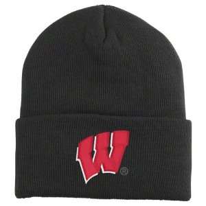   Wisconsin Badgers adidas Black Basic Logo Cuffed Knit Hat: Sports