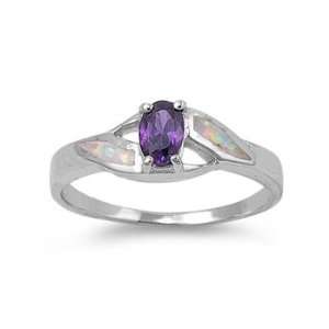  Sterling Silver Ring in Lab Opal   White Opal, Purple CZ   Ring 