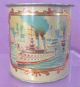 Vintage Victorian Miniature Child Tin Tea Set CUP GUN BOAT Ship Harbor 
