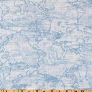  44 Wide Wind & Waves Map Blue Fabric By The Yard: Arts 