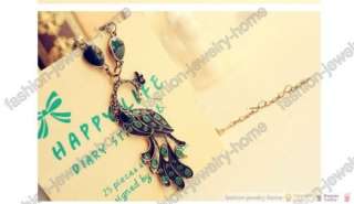 Vintage Style Green Enamel Peacock Chain Necklace Charm Animal Pendant 